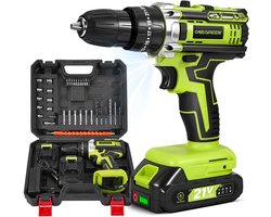 ONEGREEN Accuboormachine - 45 N·m Boormachine - Accu Schroefboormachine - 25+3 Standen - 2 Snelheden - LED - Boordriver Kit - voor Thuis & Klussen