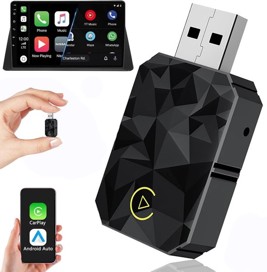 Draadloze CarPlay & Android Auto Adapter 2-in-1, Plug & Play, Bluetooth 5.0, Wi-Fi, iPhone iOS12+ & Android11+