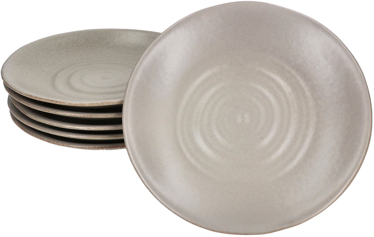 6-delig CLAY-set van 6 personen, grijs, van steengoed - 24321638