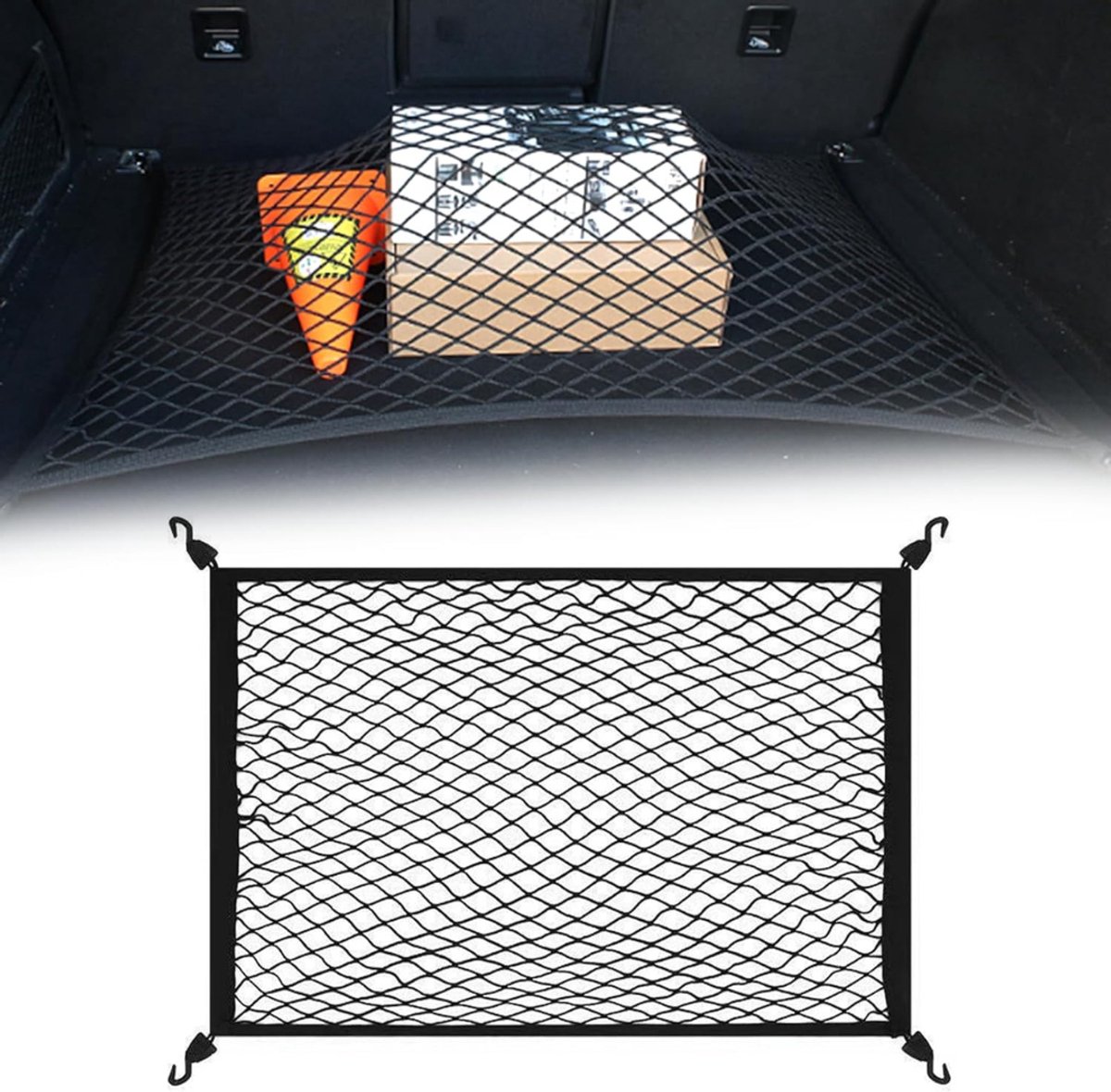 Octav8® Bagagenet - Kofferbaknet - Aanhangernet - Uitbreidbaar tot 200 x 110 cm - Inclusief 4 haken