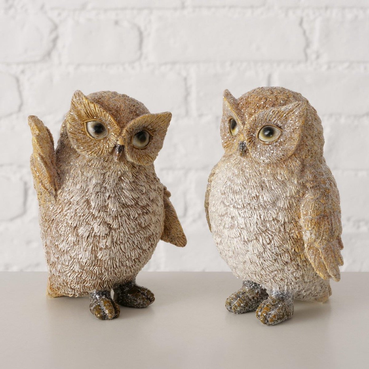 Boltze Home decoratie uil polyresin set winter glitter 9,5x8x12,5 cm.