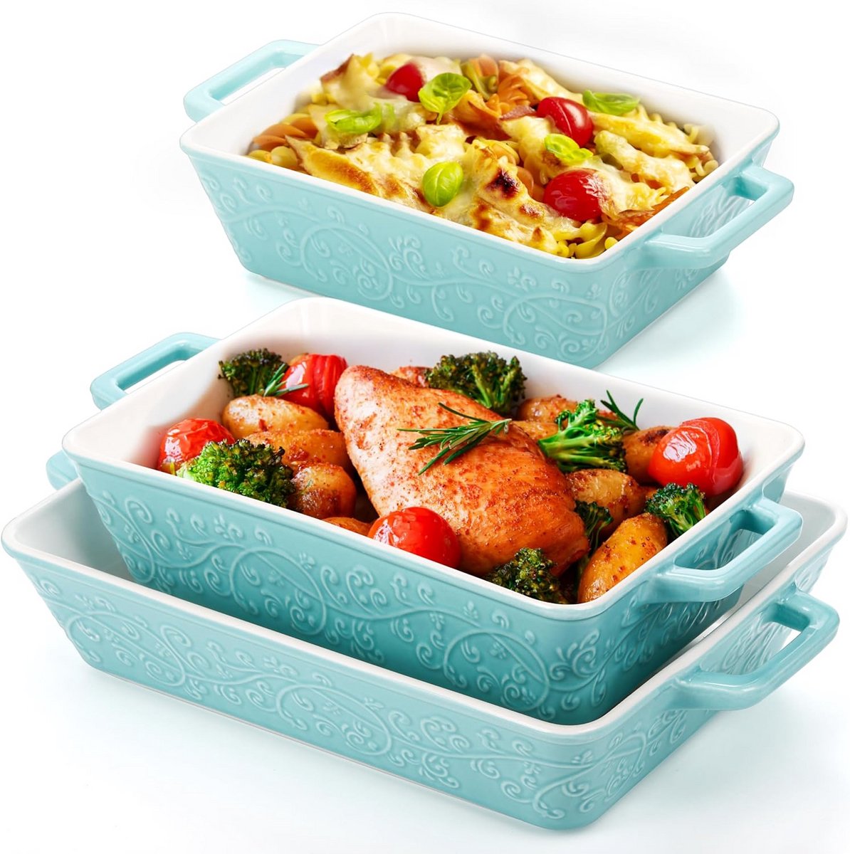 Set van 3 Rechthoekige Ovenschalen Keramiek voor Lasagne en Gratins