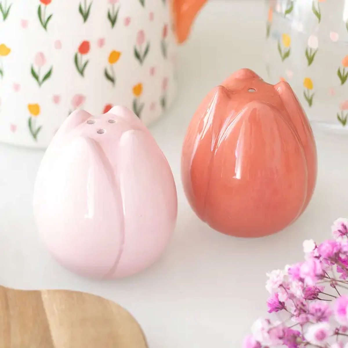 Peper en Zout Tulpjes - Peper en Zout Stelletjes - Tulpen - Lente - Roze - Peper en Zout Strooier Set