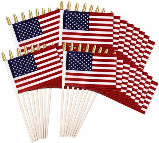 16 Kleine Amerikaanse Vlaggen op Stok - Decoratie voor 4 juli, Memorial Day & Evenementen
