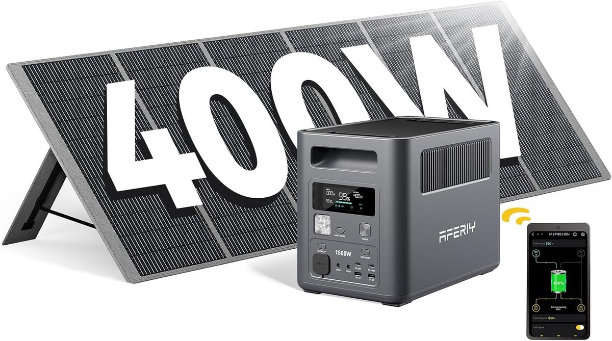 AFERIY AF-P180 - Draagbaar Powerstation - 1800W Vermogen - 1024Wh Batterij - Snelladen met Zonnepaneel 400W