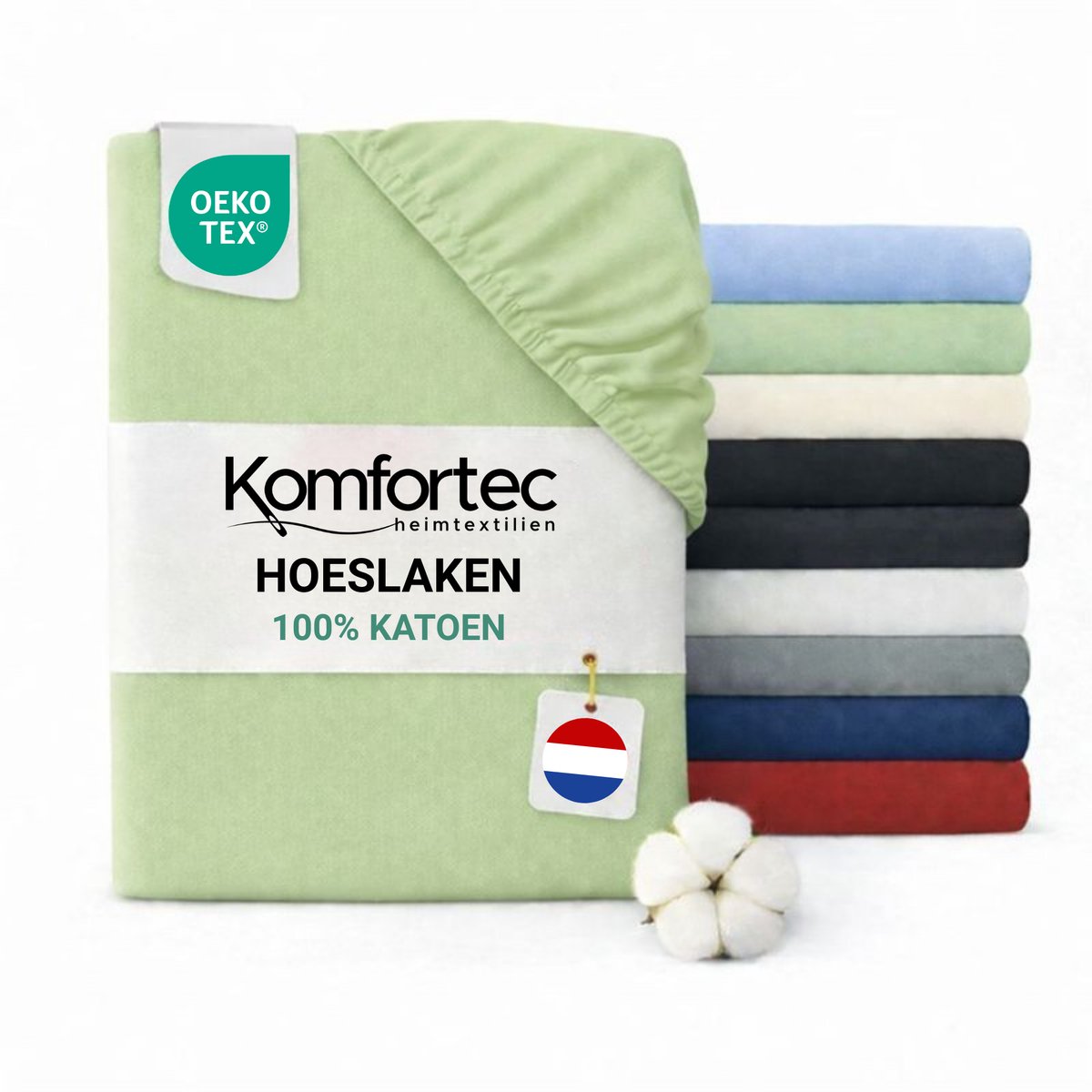 Komfortec Jersey Stretch Hoeslaken 200x200 cm - 23cm Matrasdikte- Rondom Elastiek - 100% Katoen - Groen