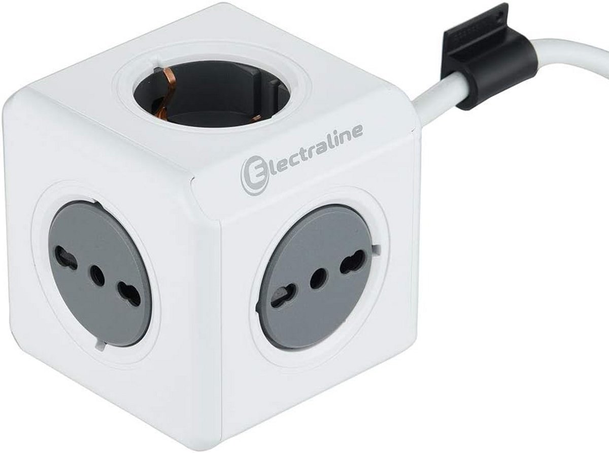 Powerstrip 5-voudig met Italiaanse en Schuko stopcontacten, 1,5m kabel