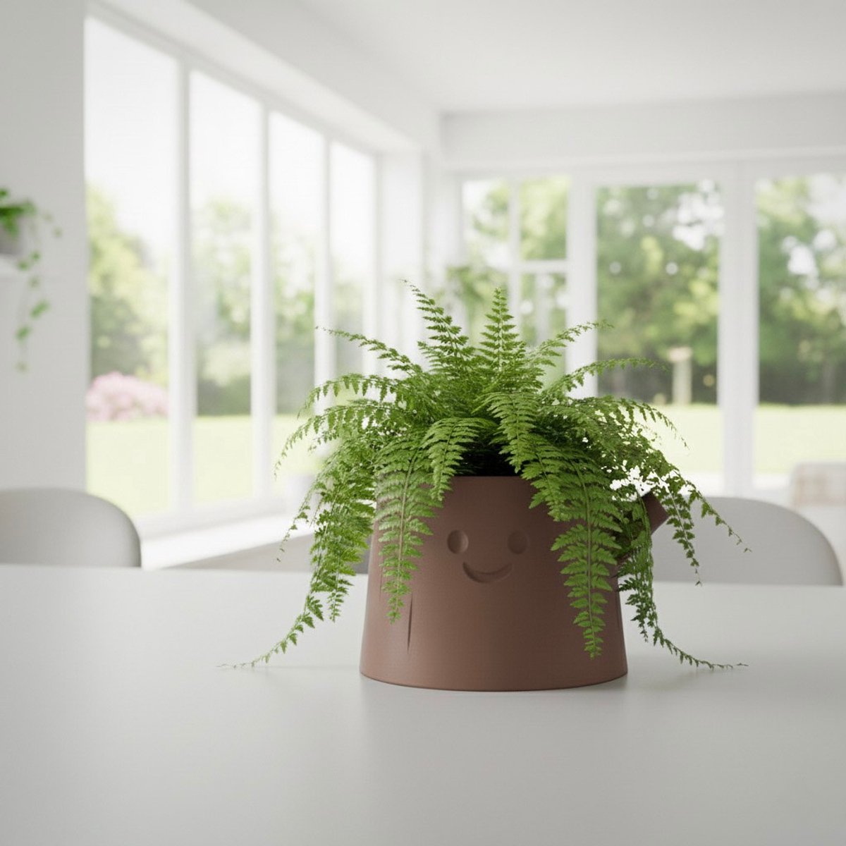 PlantjeKop Bloempot met gezicht – Vrolijke design bloempot – Cartoonbloempot – Geschikt voor kamerplanten – 100% waterdicht – rond 10 cm – Planten met karakter – Bruin | StamKop