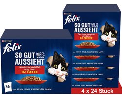 FELIX Zo lekker als het eruit ziet Nat kattenvoer in gelei, assortiment, (4 x 24 x 85g)