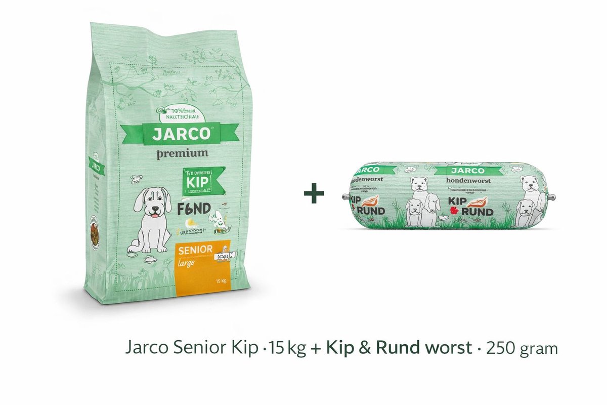 Jarco Dog Natural Large Senior kip - Hondenvoer - 15kg + Kip & Rund worst 250gram