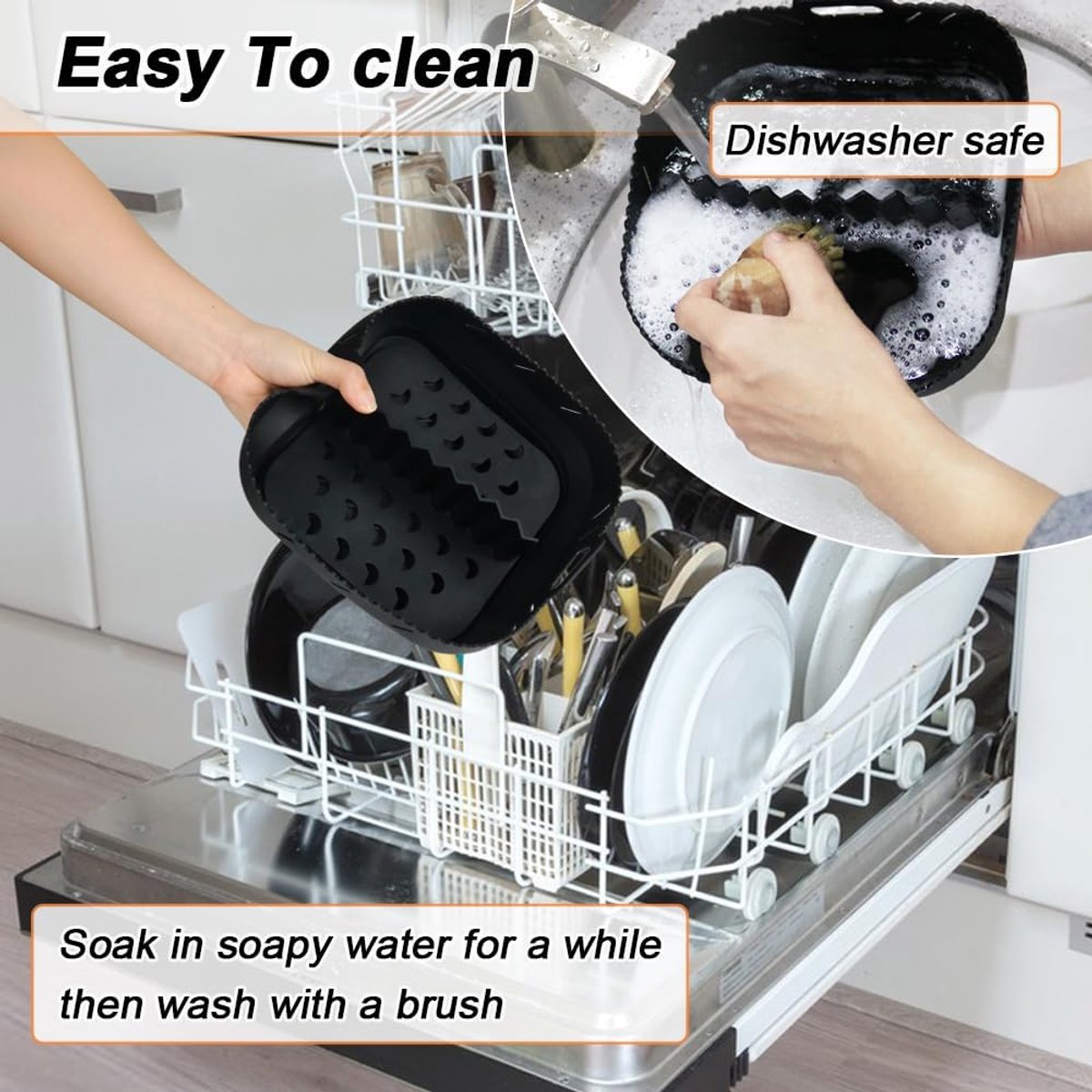 Luchtfriteuse Liner Siliconen met Verdeler, Vierkante Siliconen Luchtfriteuse Accessoires voor Ninja Speedi 5,7L / Cosori 5,5L/ Tefal/ Instant Vortex/ Philips Luchtfriteuse, 20,3 cm thumbnail 3