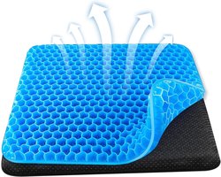 Ergonomisch Gel Zitkussen - Gel zitkussen - Dubbel verdikt -Honingraat Design voor Drukverlichting & Koeling - Inclusief Antislip Hoes - Orthopedisch Kussen voor Kantoor, Auto & Rolstoel - 40*35*2cm - Blauw