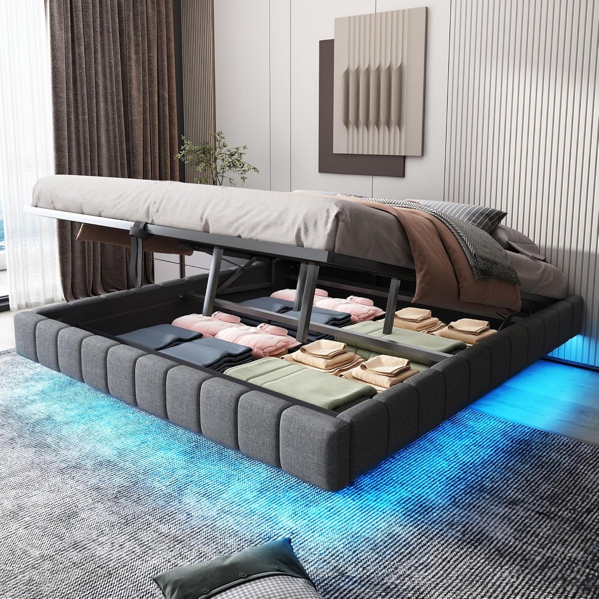 Gestoffeerd Tweepersoonsbed 180x200 cm met Opbergruimte Grijs