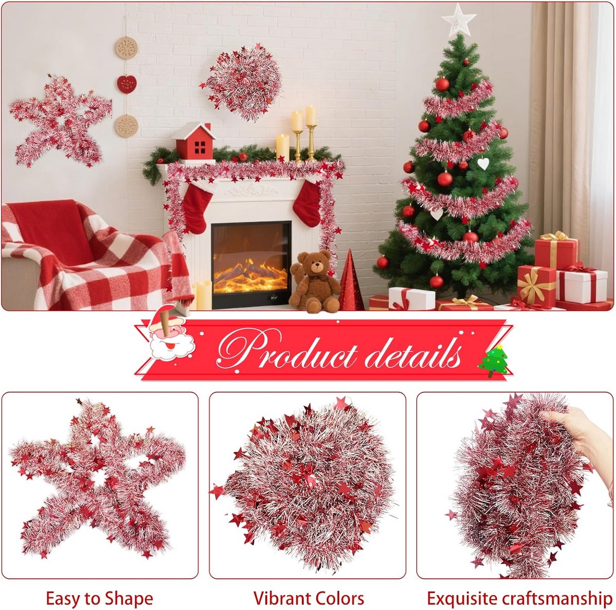 Metalen Kerstguirlande met Glitter voor Binnen, Open Haard en Kerstboom – foto 7