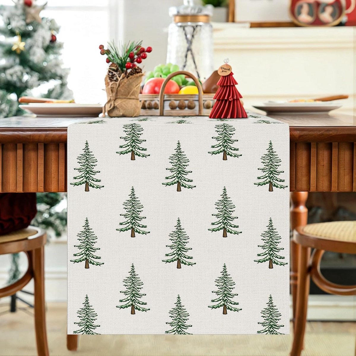Lange Kerst Tafelloper 240 cm - Winter Tafelkleed voor Eetkamer en Feestdecoratie