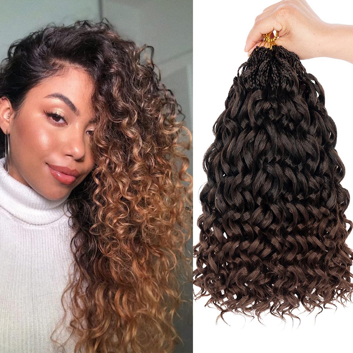 Voorgeluste Beach Curl Gehaakt Haar Ombre Bruin 35 cm Synthetisch