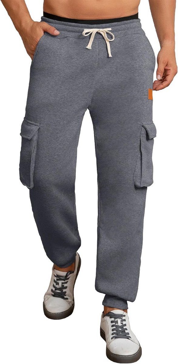 Heren Fleece Cargobroek Joggingbroek met Elastische Taille en Trekkoord - Lichtgewicht & Stevig