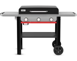 Weber Slate Plancha - 71 cm Bakplaat - Gasbarbecue - 3 Branders - Zwart - 2 Robuuste wielen - 2 Inklapbare zijtafels - 2 Gereedschapshaken - Deksel voor bescherming - Bereikt tot 260 °C - Porselein geëmailleerde bakplaat met anti-aanbaklaag