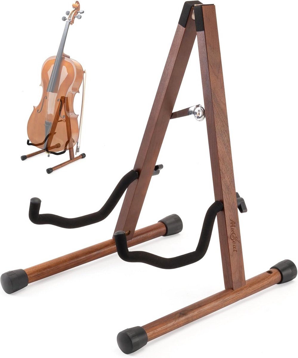 Stabiele A-vormige Vloerstandaard voor Cello en Gitaar - Walnoothout