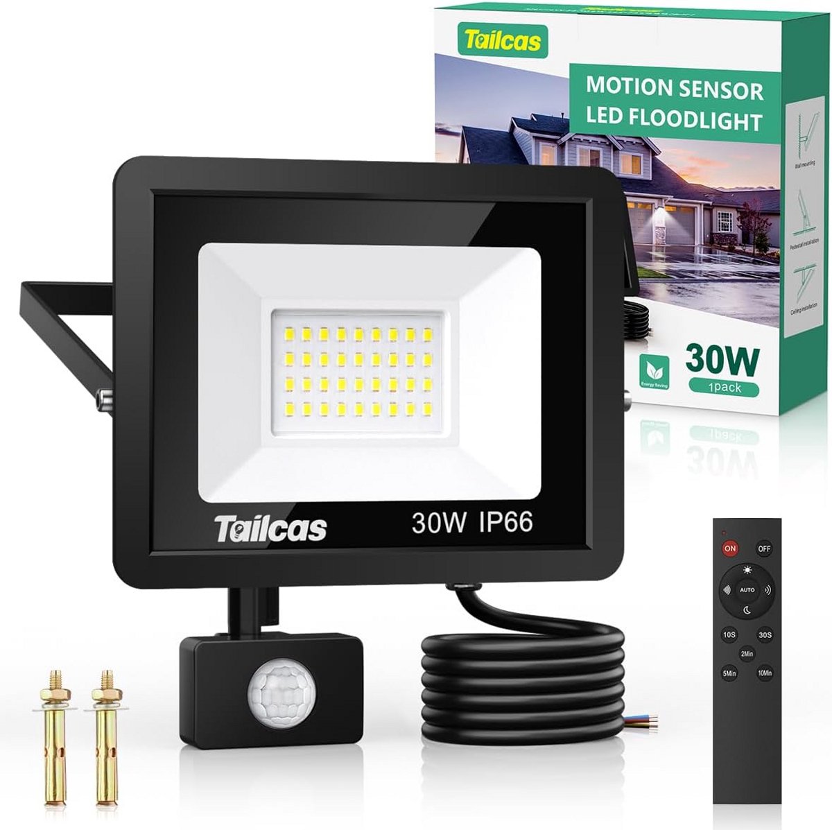 LED Buitenlamp met Bewegingsmelder 30W - Krachtige 2700 Lumen Schijnwerper, Dagwit Licht