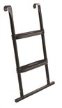 Zwarte trampoline ladder met 2 treden en gebogen haken om aan de trampoline te bevestigen.