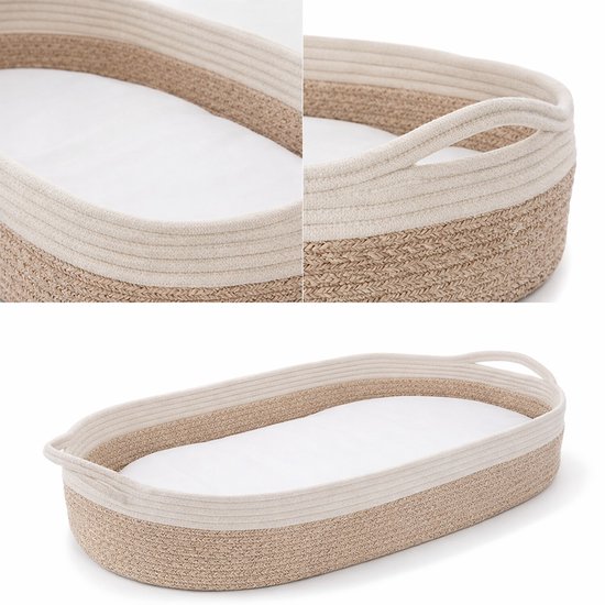 Babymand / Verschoonmand van Gevlochten Katoen met Bamboe Matras – Commode Mand 40×80 cm — afbeelding 5