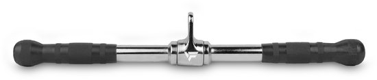 Zilverkleurige straight bar met zwarte handvatten.