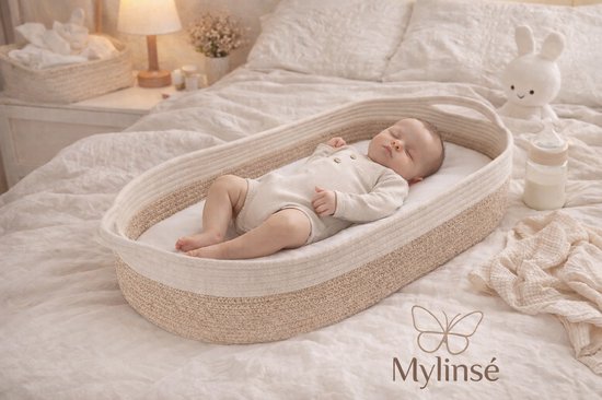 Babymand / Verschoonmand van Gevlochten Katoen met Bamboe Matras – Commode Mand 40×80 cm — afbeelding 2