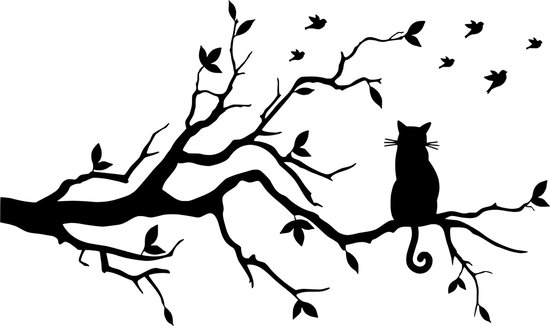 decoratieve muur - raam sticker kat - poes op tak