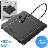 Floki® Ultra dunne Externe dvd/cd speler & brander voor laptop - Plug & Play - USB 3.0 en USB-C - MacOS Windows & Linux - Optical Drive
