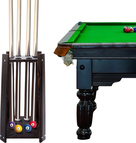 Sensova - Organizer voor Biljartkeu en Poolkeu - Stabiel Keu Rek met 8 Gaten als Keu Houder voor Biljartkeu, Poolkeu en Accessoires - Ruimtebesparende Vloerstandaard met Retro Hout