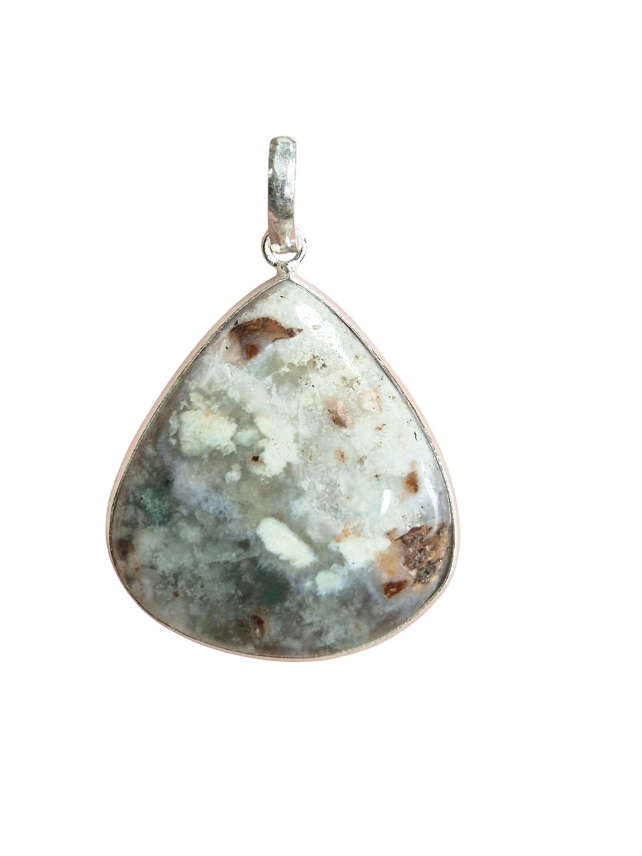 Aquaprase edelsteen hanger ingezet in 925 Sterling zilver