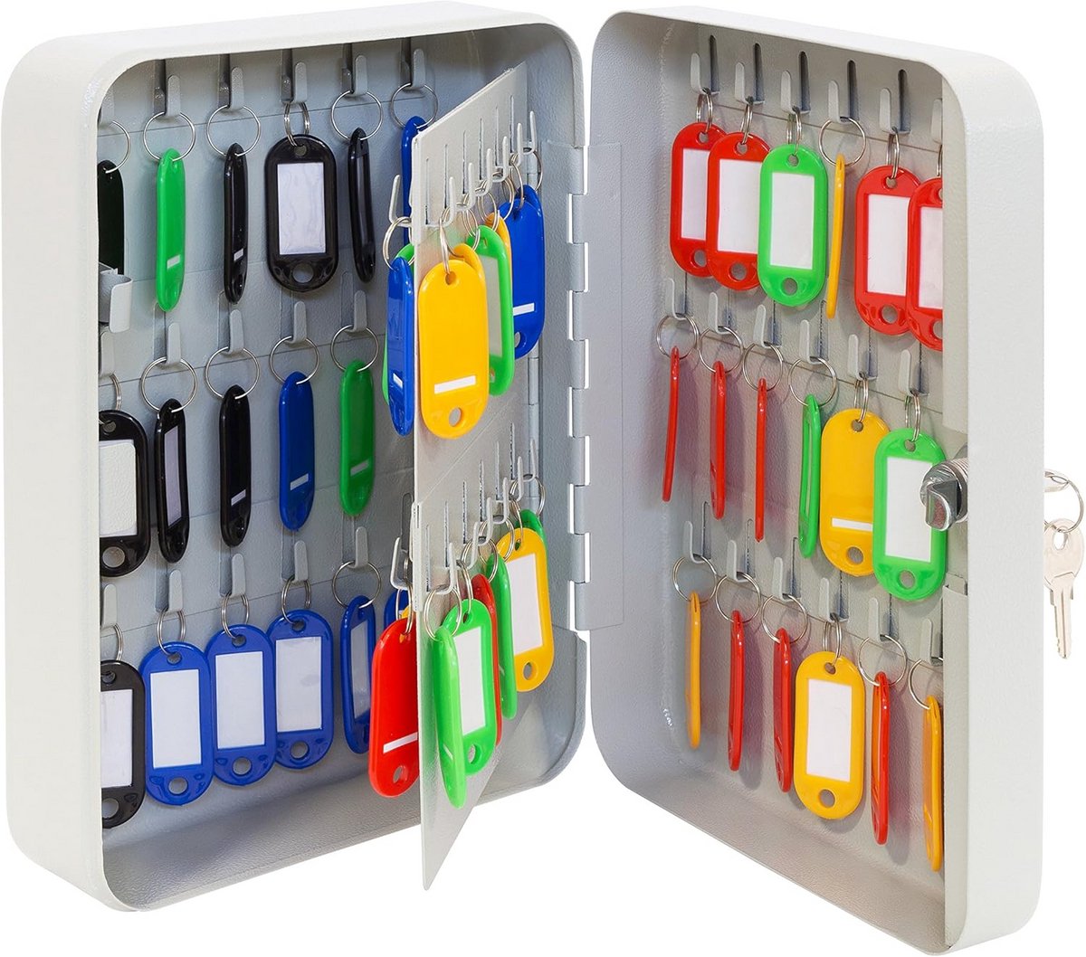 Sleutelkast met Vaste Haken voor 90 Sleutels - Stalen Sleutelsafe met Meegeleverde Sleutelhangers - Eenvoudige Wandmontage - 30 x 24 x 8 cm - Grijs