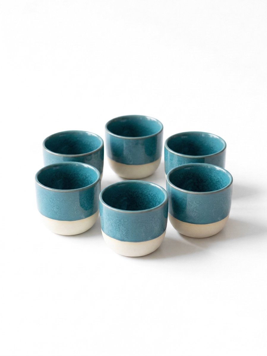 Proefer 6x Cyan Keramieken Koffiekopjes – 180ml – Theekopjes Set – Steengoed Kopjes met Glazuur – Vaatwasser- & Magnetronbestendig – Moderne Koffie en Thee Kopjes