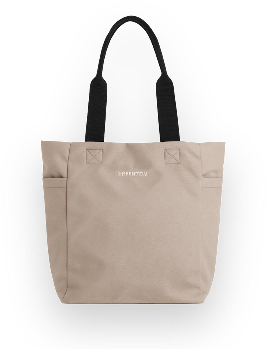 Greentom Shopper - Draagtas, Boodschappentas, Lichtgewicht & Duurzaam (Gerecycled) - Beige
