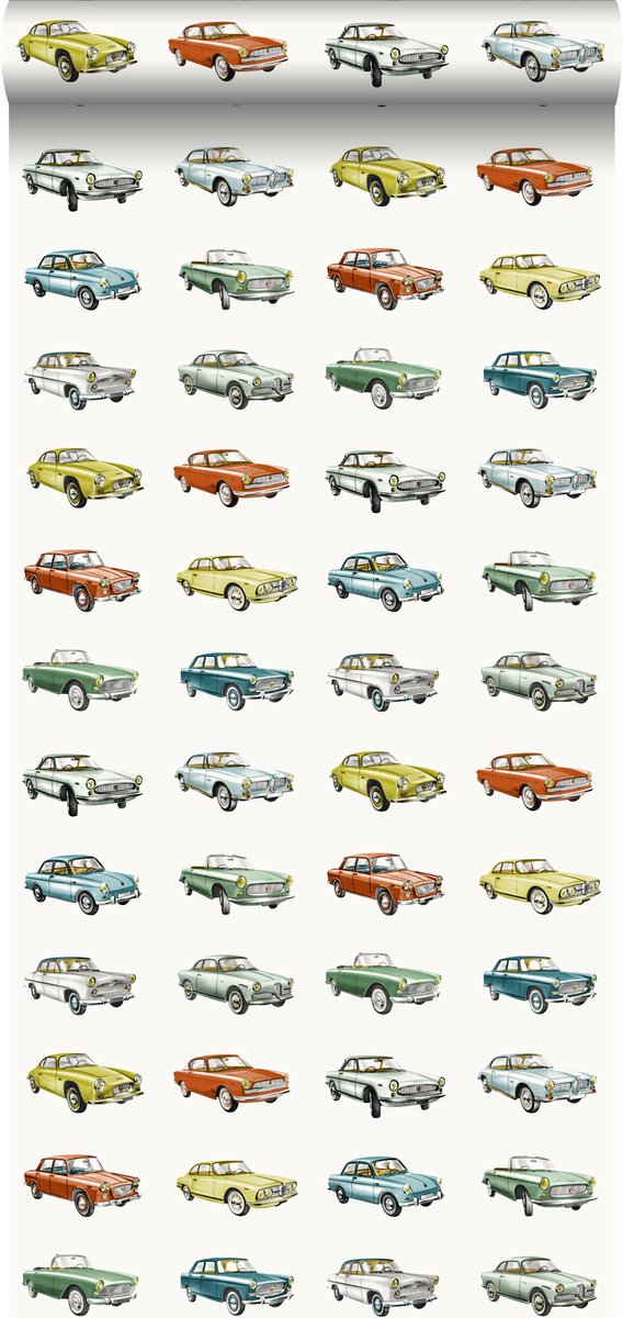 Proefstaal Walls4You behang getekende vintage auto's multicolor op wit - 26,5 x 21 cm - 935288-S