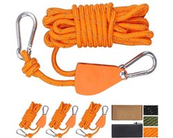 Set van 4 reflecterende scheerlijnen van 4 meter met spanner, 4 mm nylon, spantouw, kampeertouw met ratel, geschikt voor tenten, luifels en kamperen - Oranje