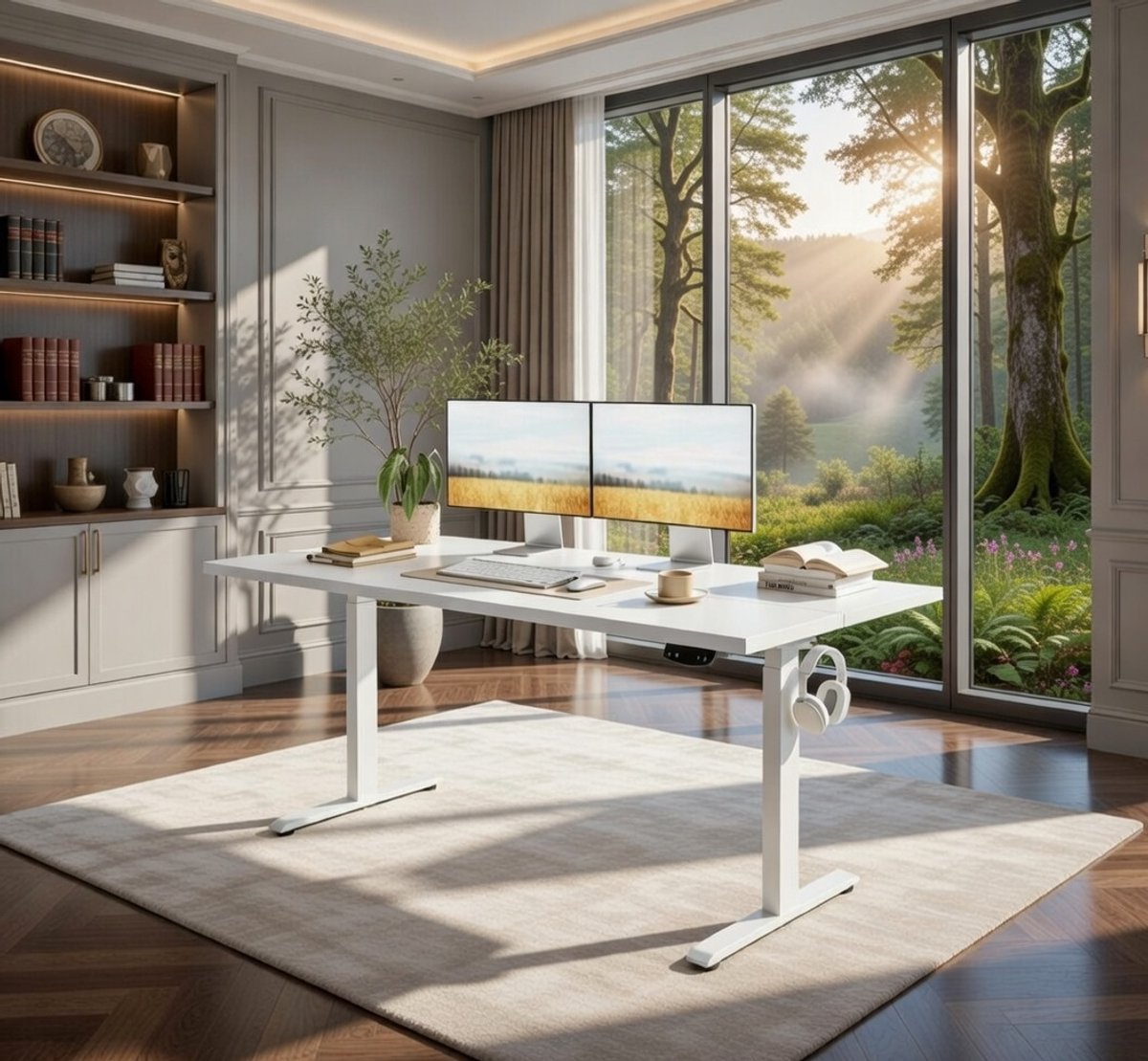 Elektrisch Verstelbaar Sta-Zit Bureau 100x60 cm – Zit-Sta Computertafel met 2 Geheugenstanden – Minimalistisch Design, Gelamineerd Tafelblad, T-vormige Poten, Wit – Ergonomisch Bureau voor Thuis en Kantoor Novihome