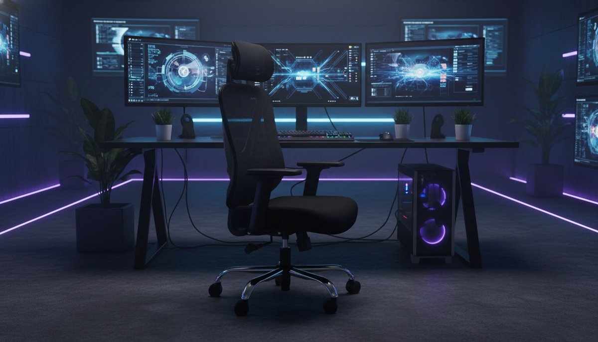 Ergonomische Bureaustoel Casa Velluto V-Form Comfort | 3D-lendensteun & Verstelbare 3D-armleuningen | Mesh Office Chair | Bureaustoel voor Kantoor, Thuis en Gaming | Zwart | Verstelbaar & Ademend