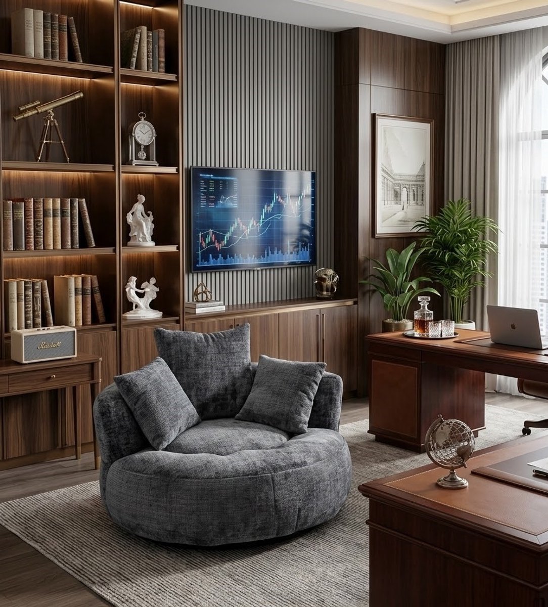 Luxe Zitzak Stoel – Comfortabele Lazy Sofa met Hoge Rug, Drie Kussens voor Volwassenen en Kinderen – Chenille Lounge Stoel voor Binnen & Buiten – Casual Accentstoel voor Woonkamer, Slaapkamer en Sp...