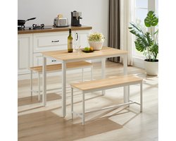 Pugsdrly Eettafelset, bartafel met 2 eetbanken, keukentafel met stoelen, industriële ontbijttafel voor keuken, woonkamer, feestzaal, naturelkleurig en wit