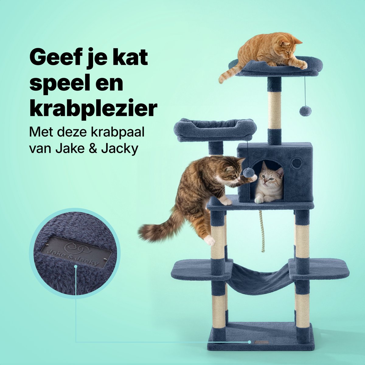 Jake and Jacky Krabpaal voor Katten - Kattenkrabpaal - Krabmeubel - Kattenboom - Krabpalen - Kattenhuis - Donkergrijs - 147 cm Hoog – foto 2
