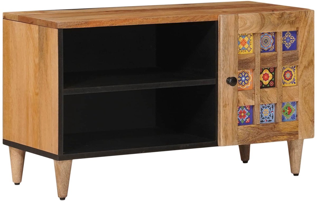 vidaXL - TV - Kast - met - opslag - Naturel - 80 - x - 33 - x - 46 - cm - Massief - Mango - Hout