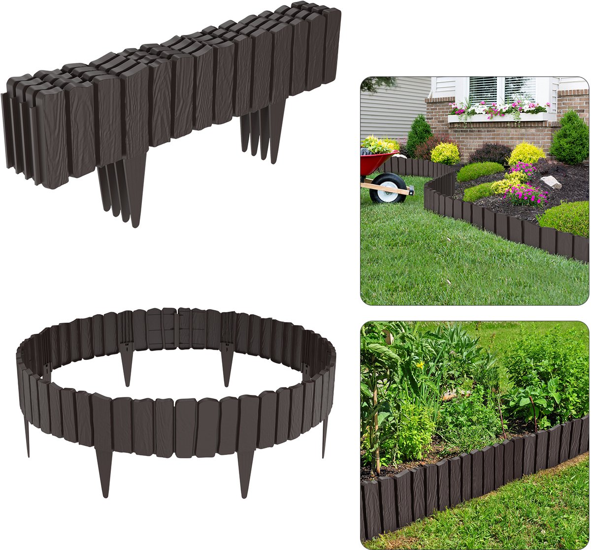 Froadp Houtlook Robuuste Gazonrand Tuinhek Perkrand Tuinpalissade Decoratieve Tuinafbakening Palissadehek - Bruin - 11,5 m