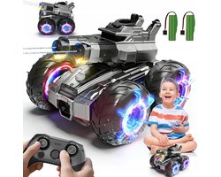 Waterpistool Auto - 2.4GHz RC Amfibie Speelgoedauto - Zilver/blauw - 1200mAh - 360° Stunt Drift & Waterstralen - Dubbele waterkanonnen + automatische wateropname - Zwembadspeelgoed