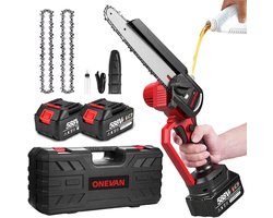 ONEVAN Accu Kettingzaag - 8 Inch Borstelloze Kettingzaag - met 2x Accu's - Elektrisch Handkettingzaag - voor tuinschaar, takkenschaar, houtzaagwerk