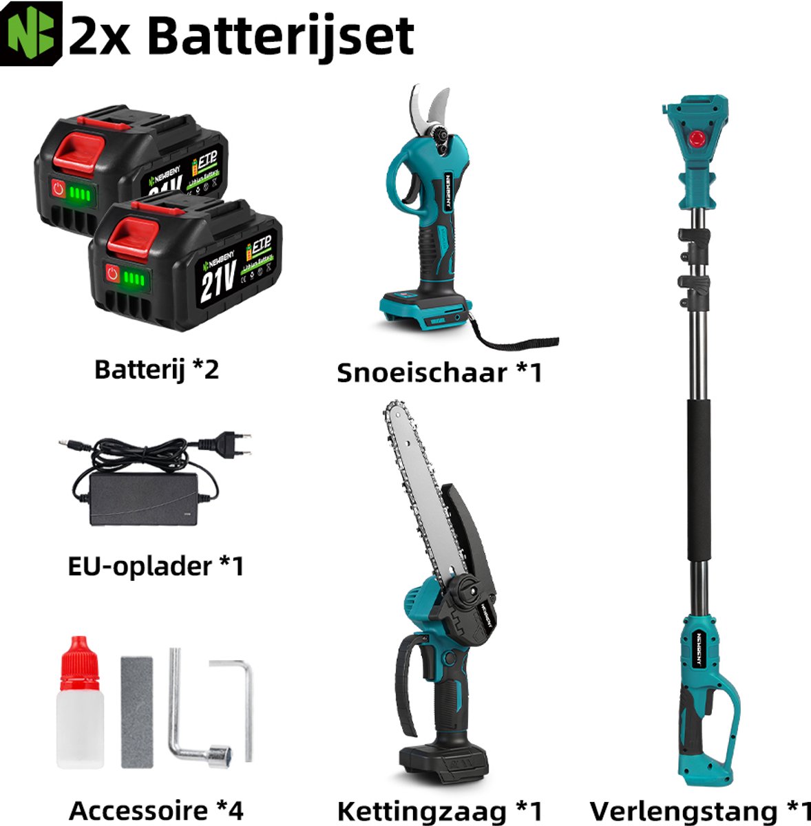 NewBeny Accu Kettingzaag + Snoeischaar Telescopische steel thumbnail 3