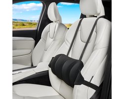 Lendensteunkussen - Rugleuning - Lumbar Support Pillow for Car - In hoogte verstelbaar lendensteunkussen - Lendensteunkussen met bandjes - Elastisch schuim lendensteunkussen voor in de auto - 40*19*8 cm - Zwart