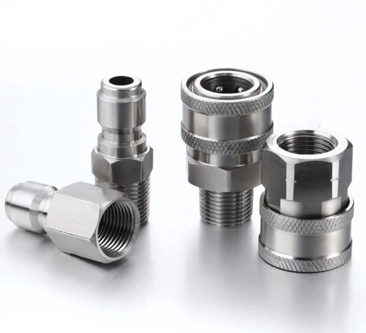 SnelShoppen - 1/4 inch roestvrijstalen stekker en socket, snelkoppeling set, hogedrukreiniger adapter, 4-delige roestvrijstalen quick connect fittings
