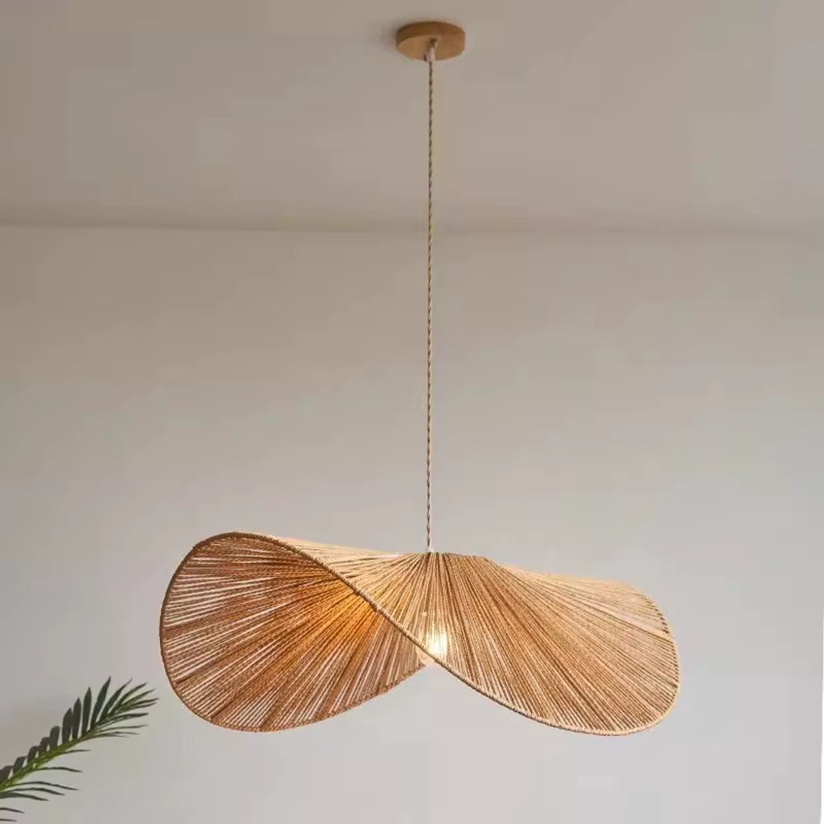 1 Stuk, Boheemse Rotan Kroonluchter, Moderne Stijl Kroonluchter, Geschikt Voor Boerderij Slaapkamer, Woonkamer En Eetkamer (Diameter 40cm, E27 Lamphouder Warm Licht, Linnen Natuurlijke Kleur)